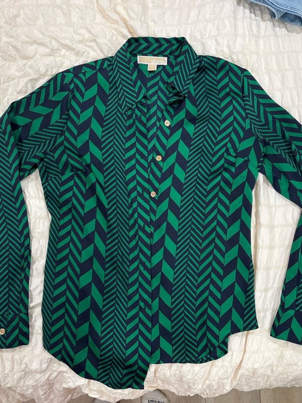 MICHAEL Michael Kors Green & Navy Chevron-Stripe Men's Shirt